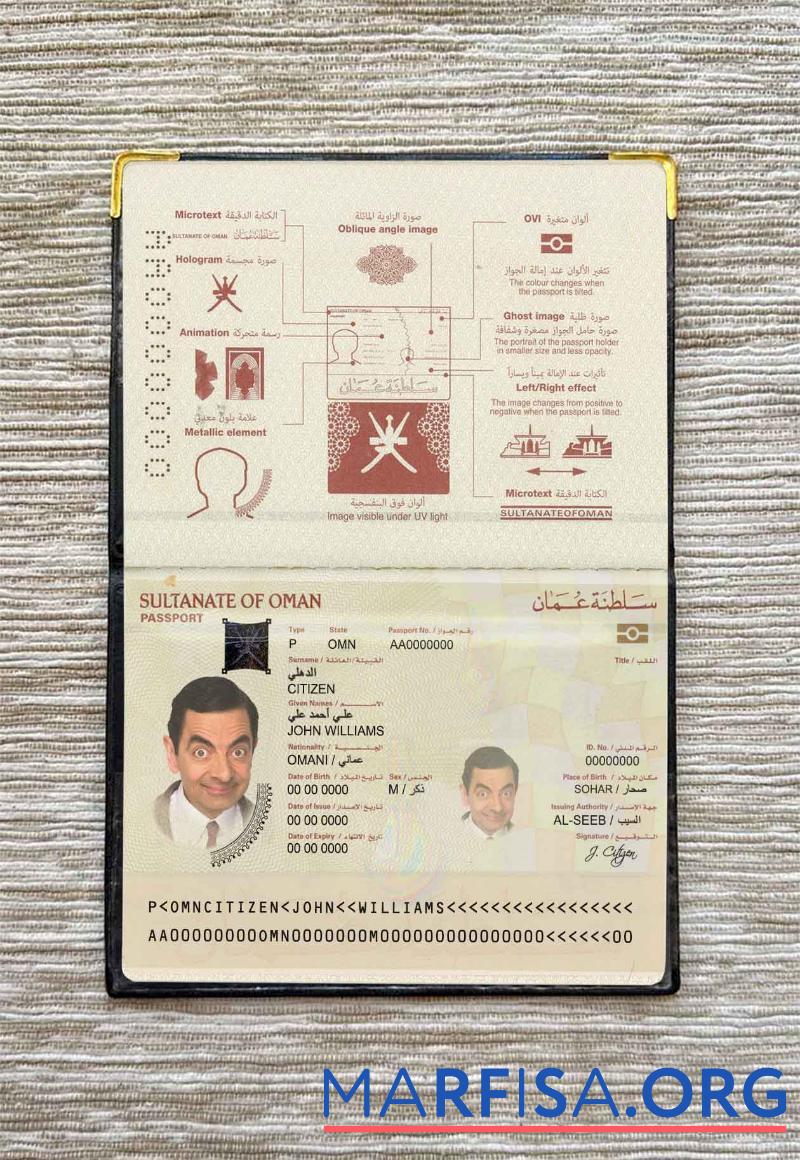 Realistic Oman passport (2014 present) photo look example